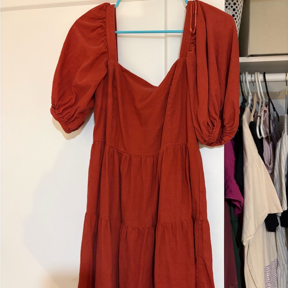 Rust Puff Sleeve Dress